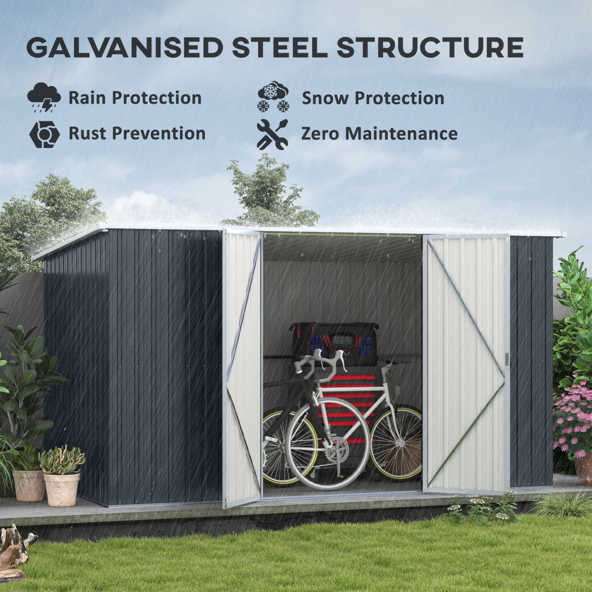 Outsunny 11 x 5.6ft Galvanised Steel Garden Shed, Lockable Door, Grey