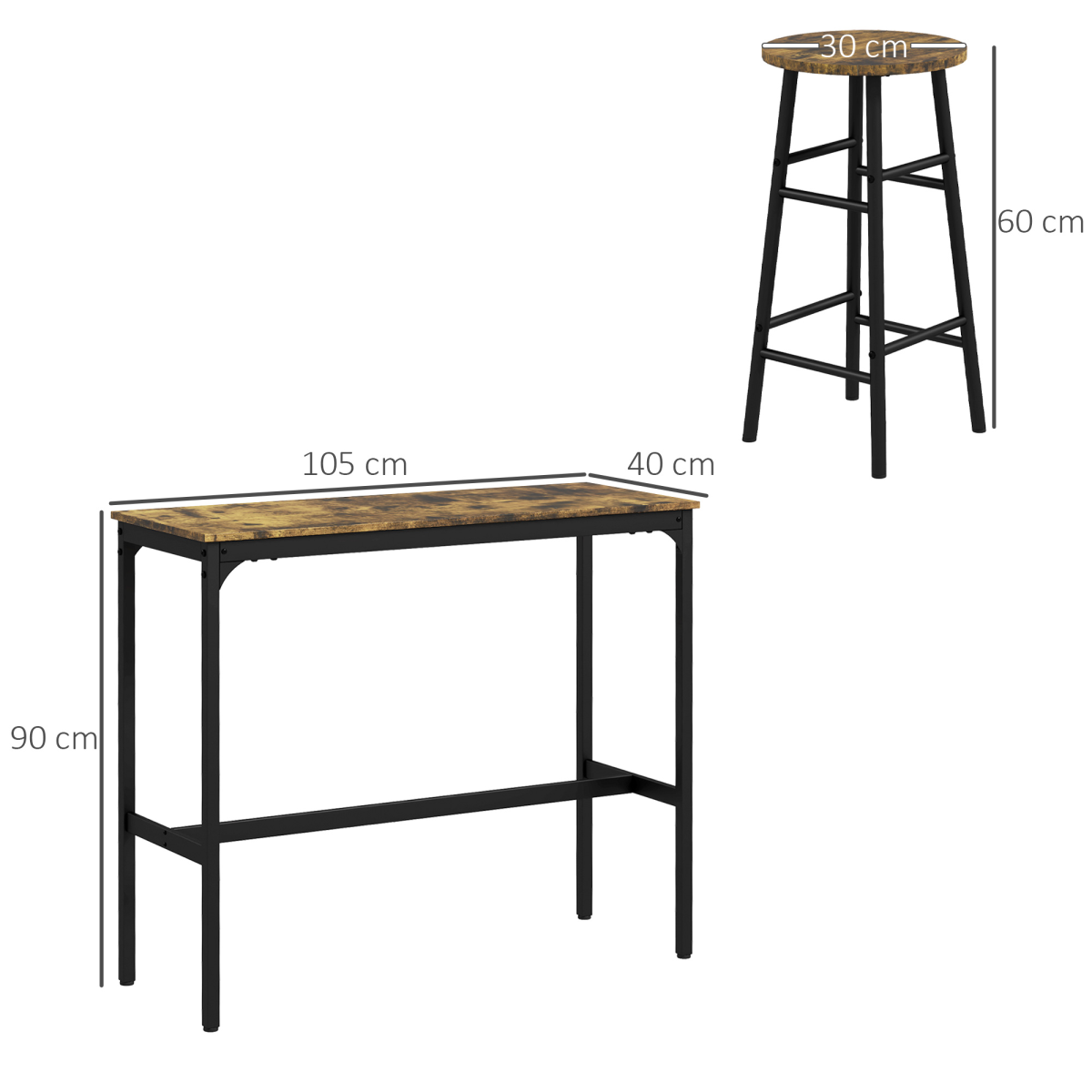 HOMCOM 5 Piece Industrial Bar Table and Stools Set, Rustic Brown