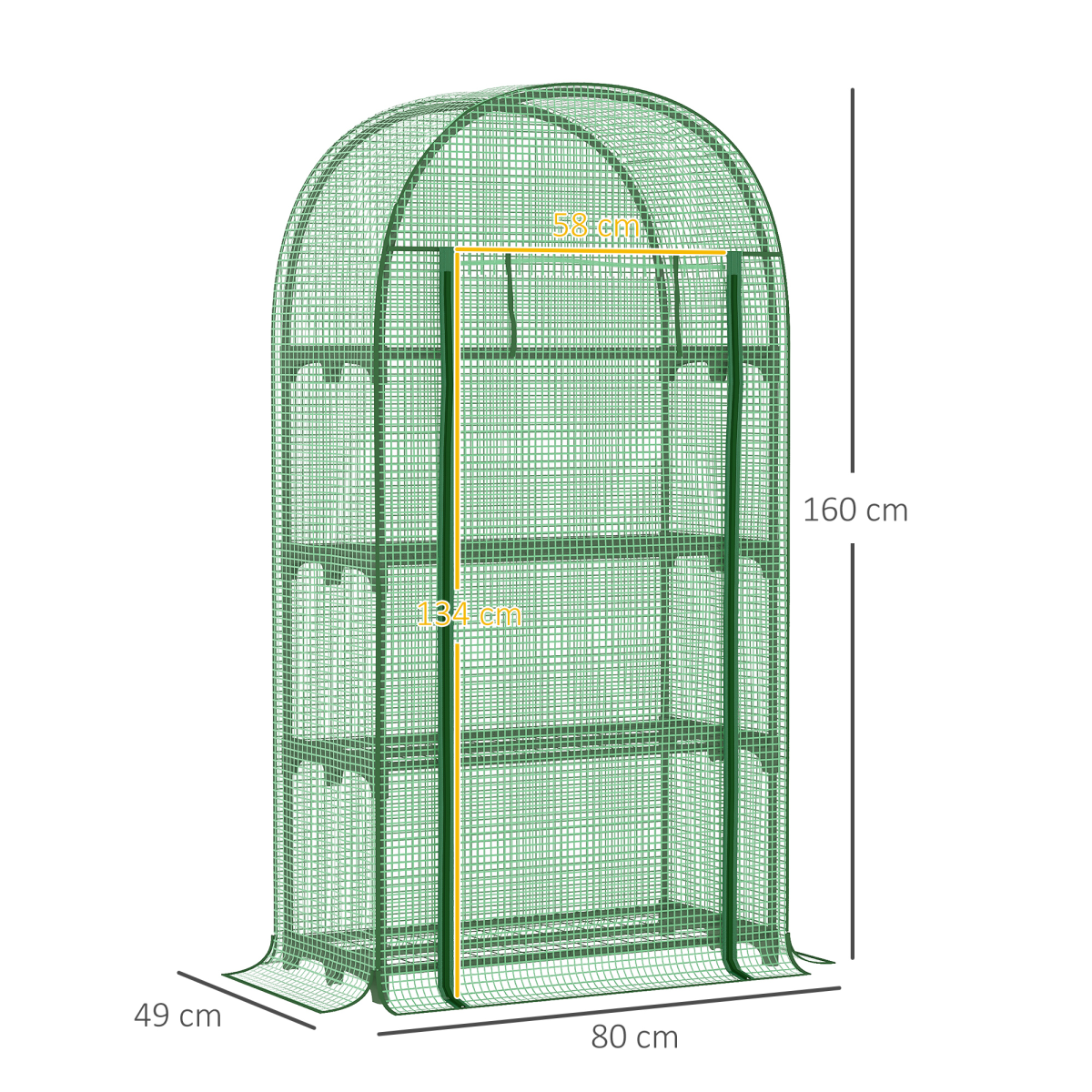 Outsunny 80 x 49 x 160 cm Mini Greenhouse with Storage Shelf, Roll-Up Zip Door, UV-Resistant PE Cover, Metal Frame, Green