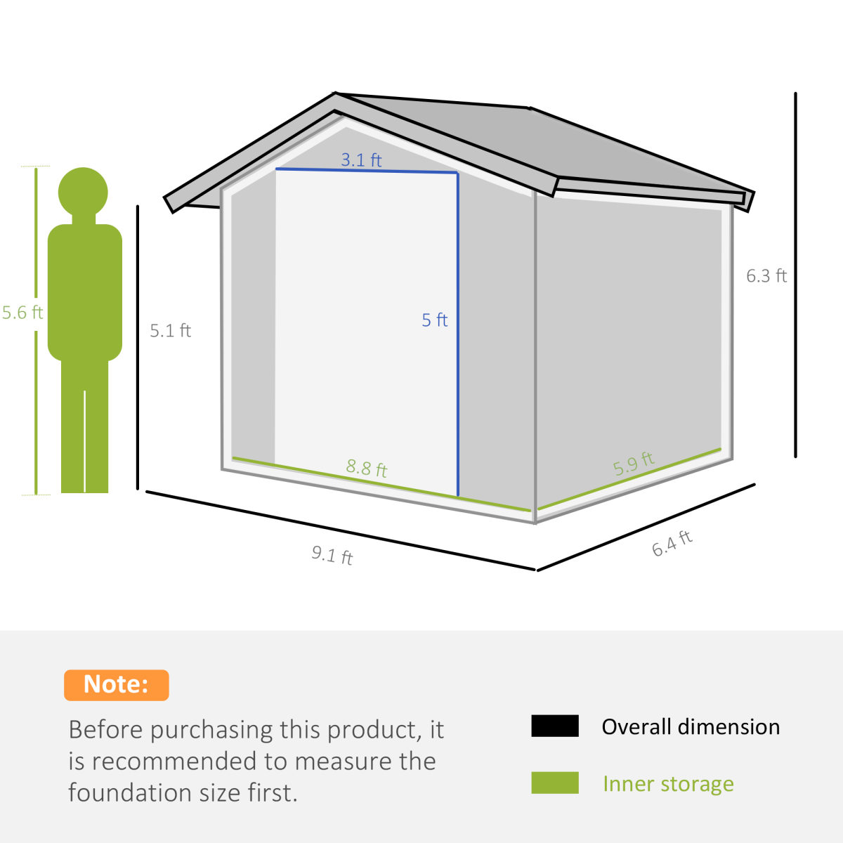Outsunny 9 x 6FT Galvanised Metal Garden Storage Shed with Floor Foundation, Ventilation and Sliding Double Doors, Dark Grey