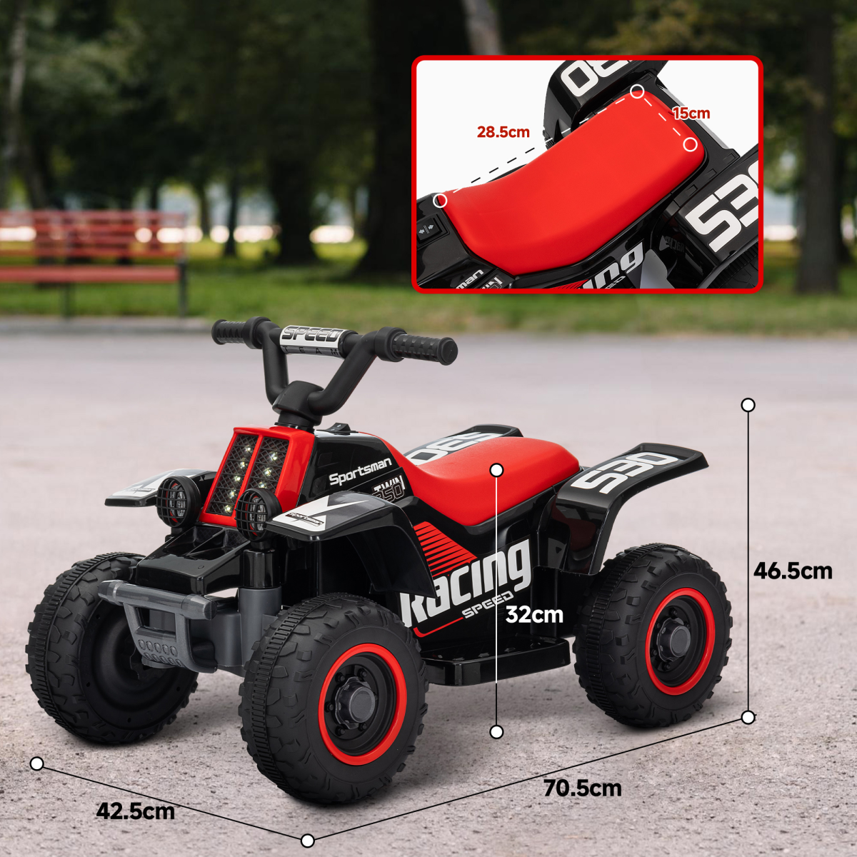 AIYAPLAY 6V Kids Electric Quad Bike, Forward/Backward, Black/Red