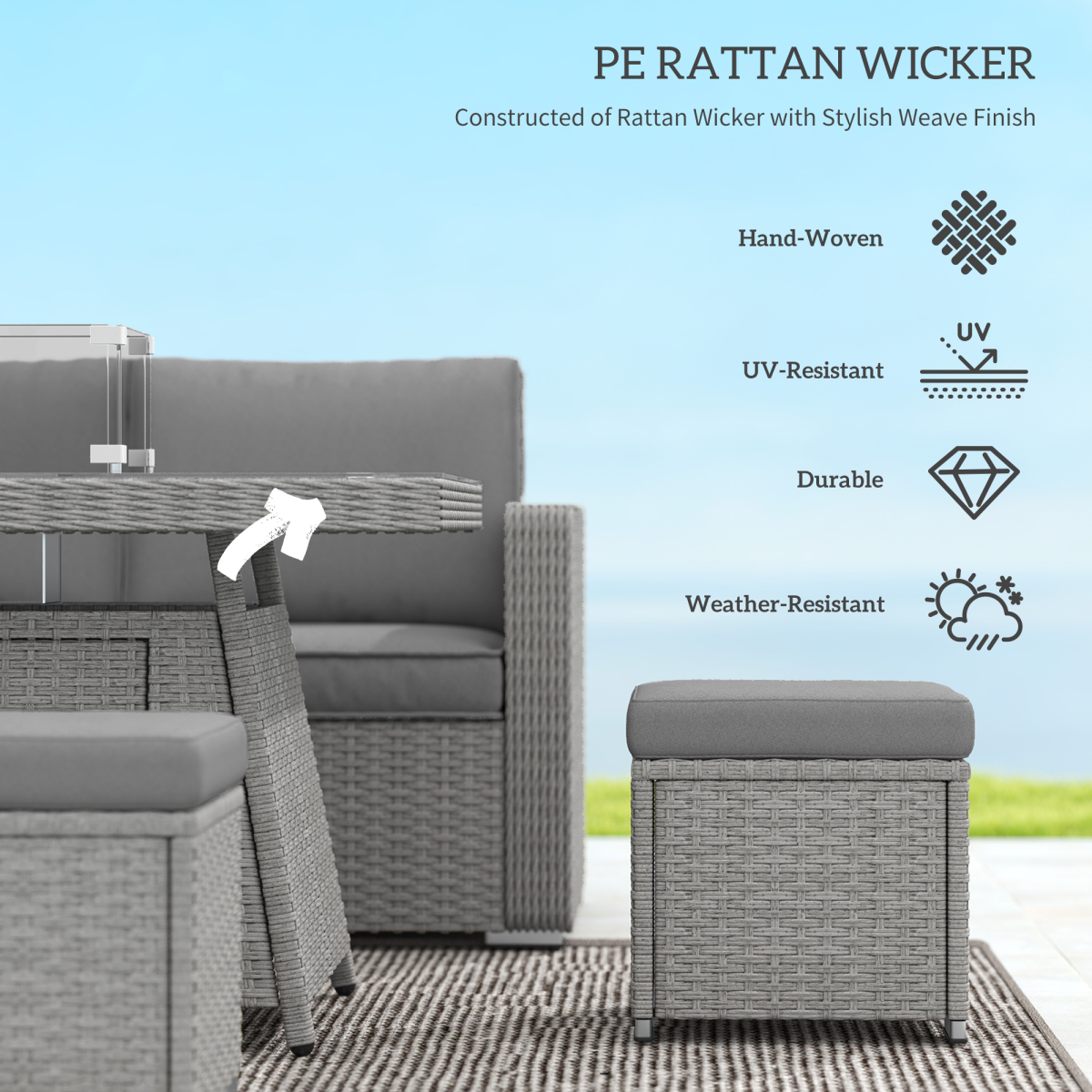 Outsunny Grey Fire Pit Table Set, 50,000 BTU Outdoor Heating