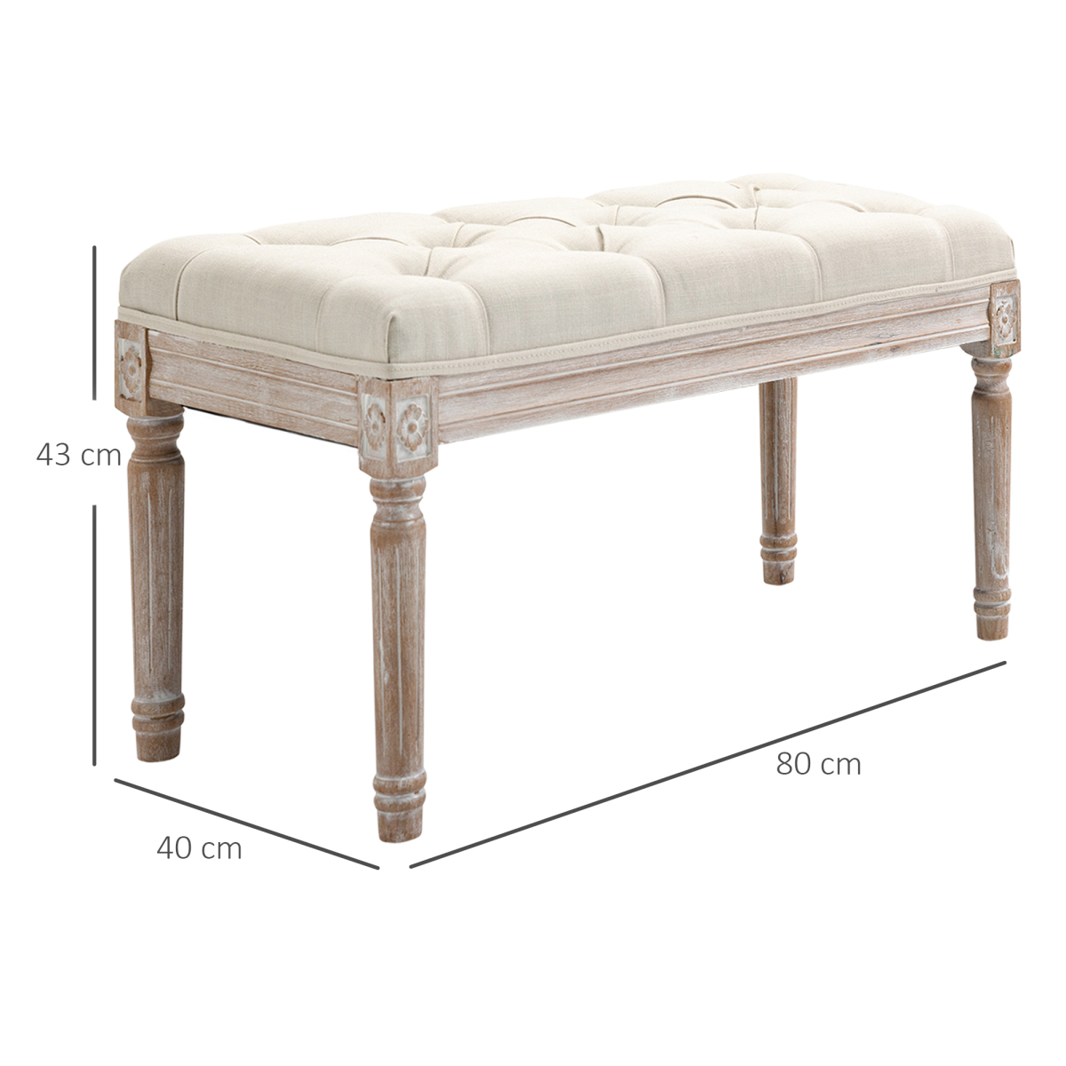 Tufted Upholstered Accent Bench with Linen-Touch Fabric, Beige