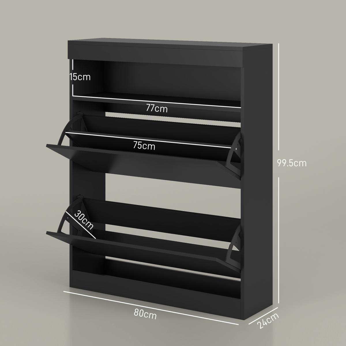 HOMCOM Black Shoe Cabinet with 2 Flip Drawers, Wall Mounted/Freestanding