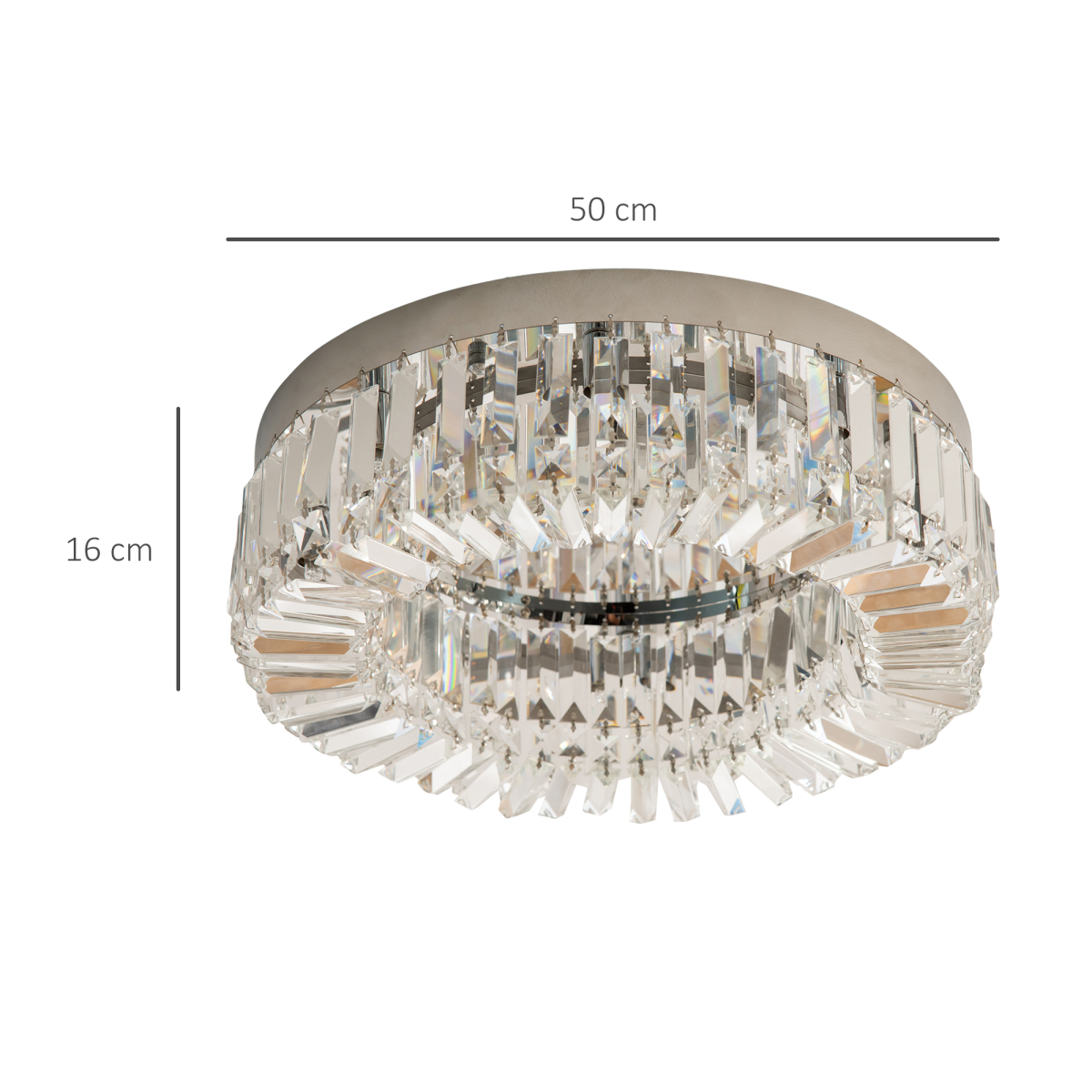 HOMCOM Crystal Ceiling Light Chandelier, Stainless Steel, Silver
