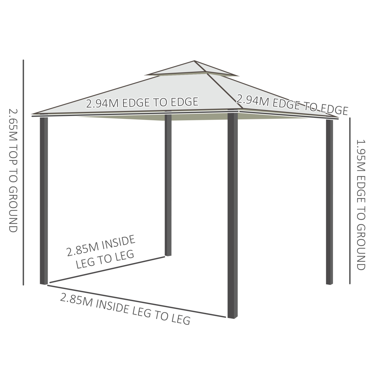 Outsunny 3x3m 2-Tier Polyester Outdoor Garden Gazebo with Mosquito Netting, Cream White