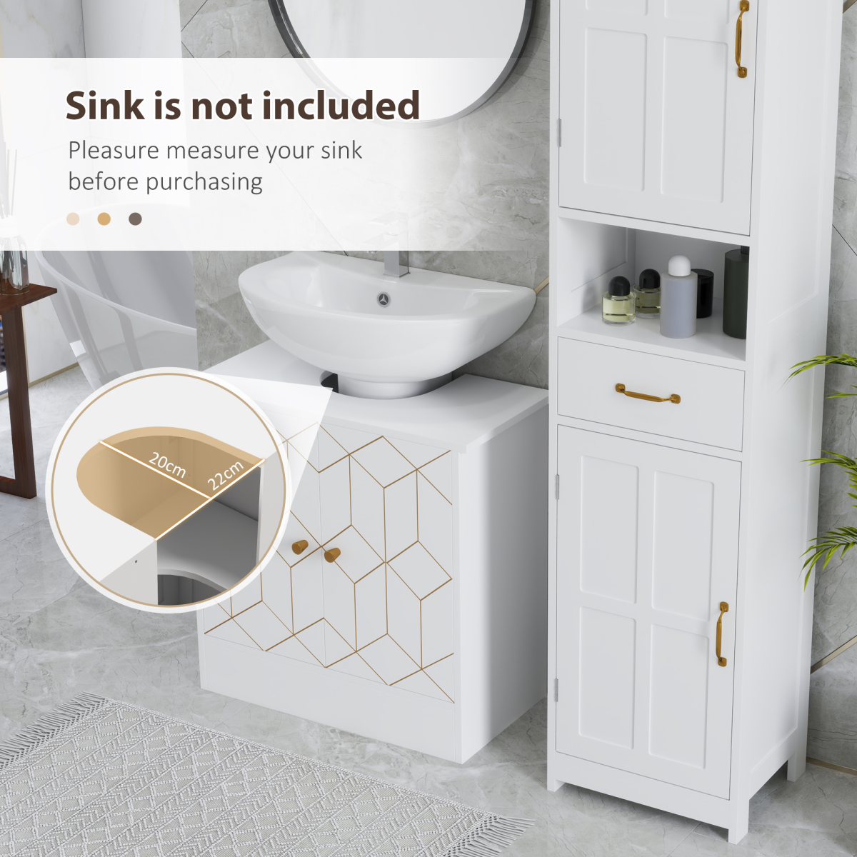 HOMCOM White Bathroom Under Sink Cabinet for Basin, Adjustable Shelf