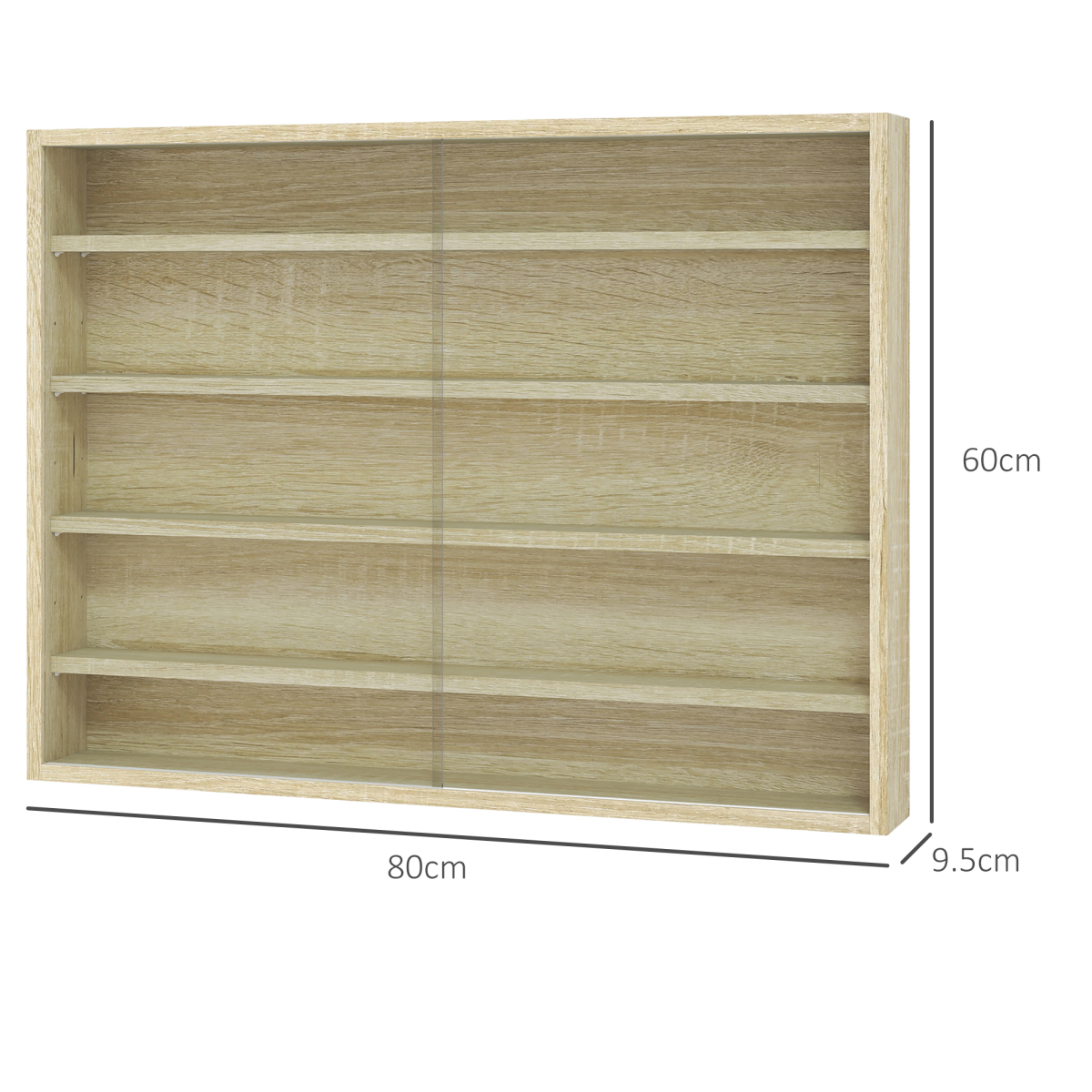 HOMCOM Oak 5-Tier Wall-Mounted Display Cabinet with Glass Doors
