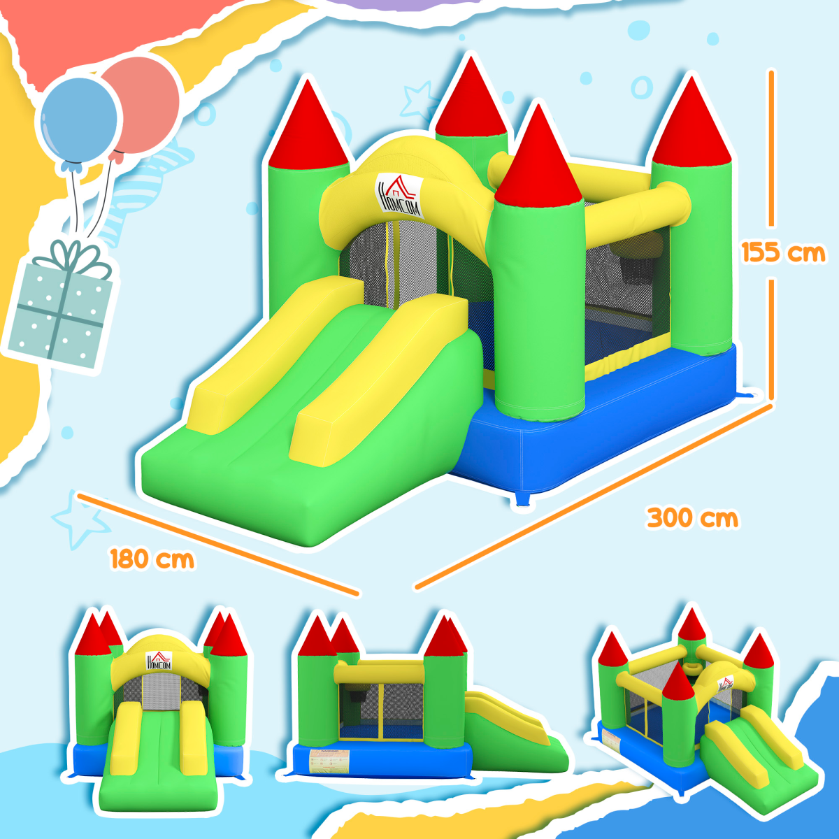 Kids Inflatable Bouncy Castle with Slide, Jumping Castle with Mesh Netting