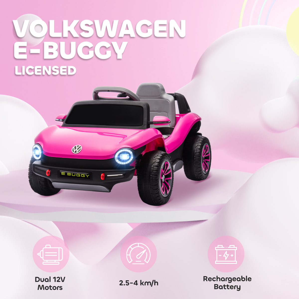 AIYAPLAY Licensed Volkswagen Kids Electric Ride-On Car with Remote, Pink