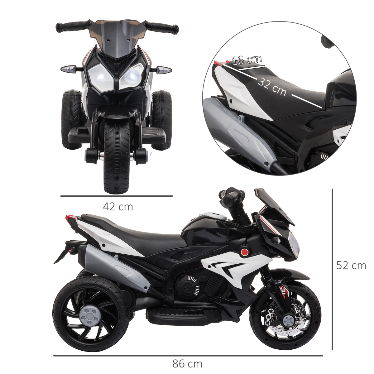 Kids 6V Electric Motorcycle Ride-On Toy with Music, Horn & Lights