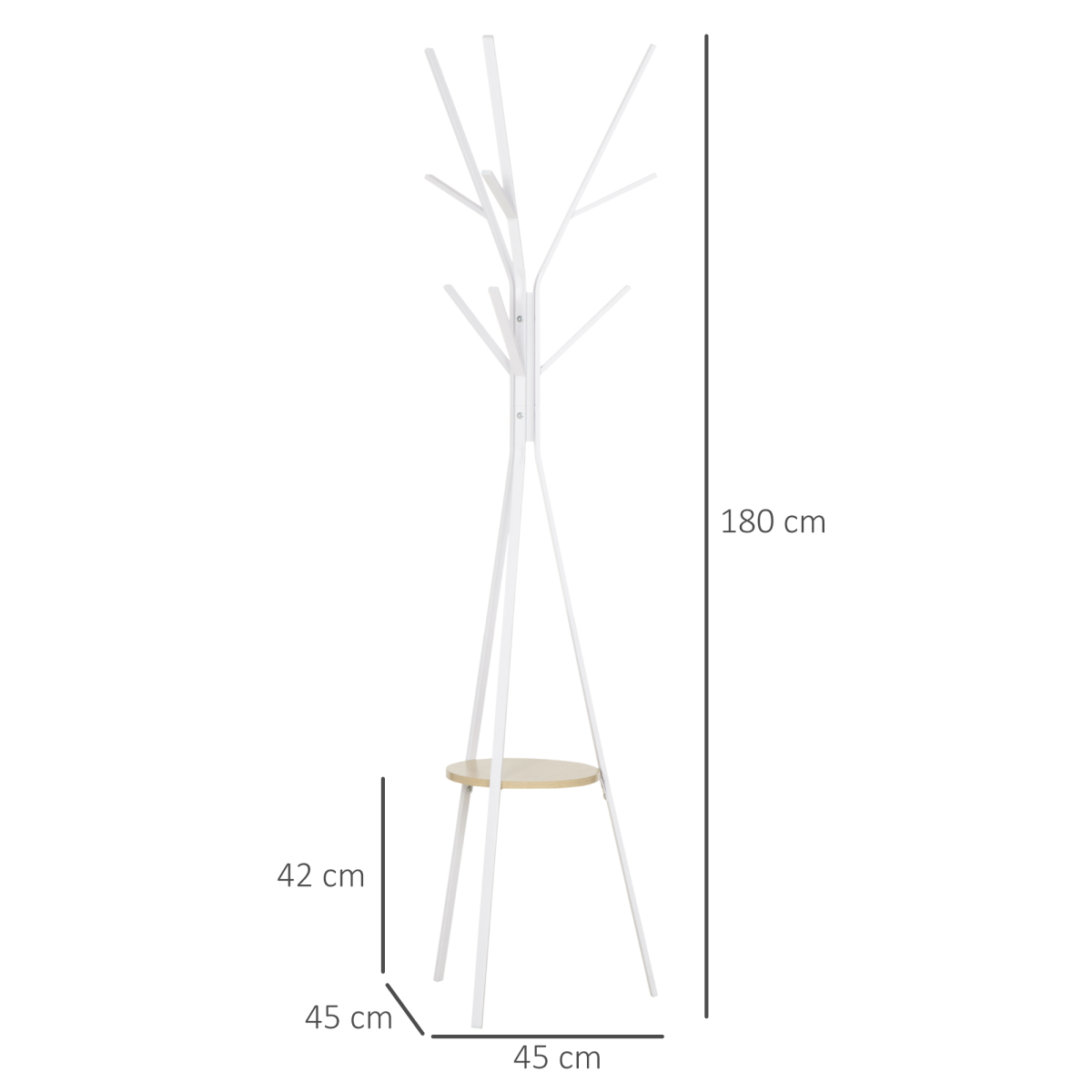 HOMCOM 180cm Metal Coat Rack Hall Tree with 9 Hooks and Bottom Shelf