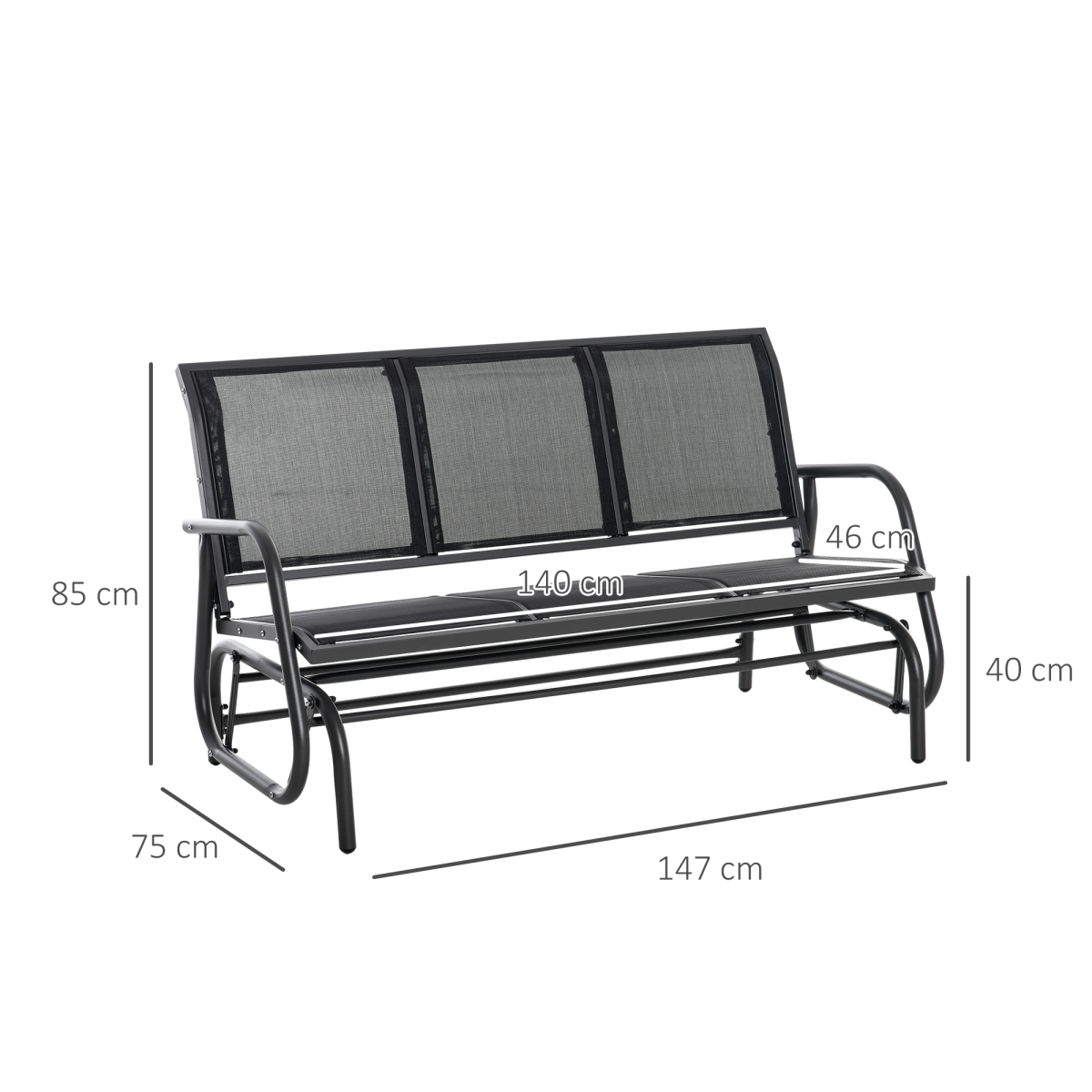 Outsunny 3-Seat Patio Glider Bench, Breathable Texteline, Metal Frame