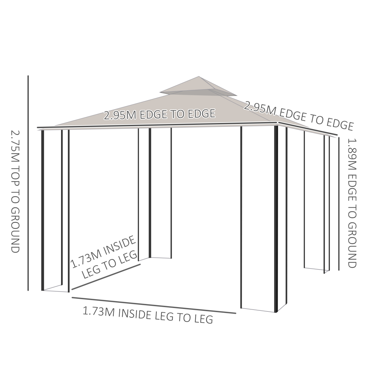 Outsunny 3m x 3m Beige Waterproof Metal Gazebo with Sides