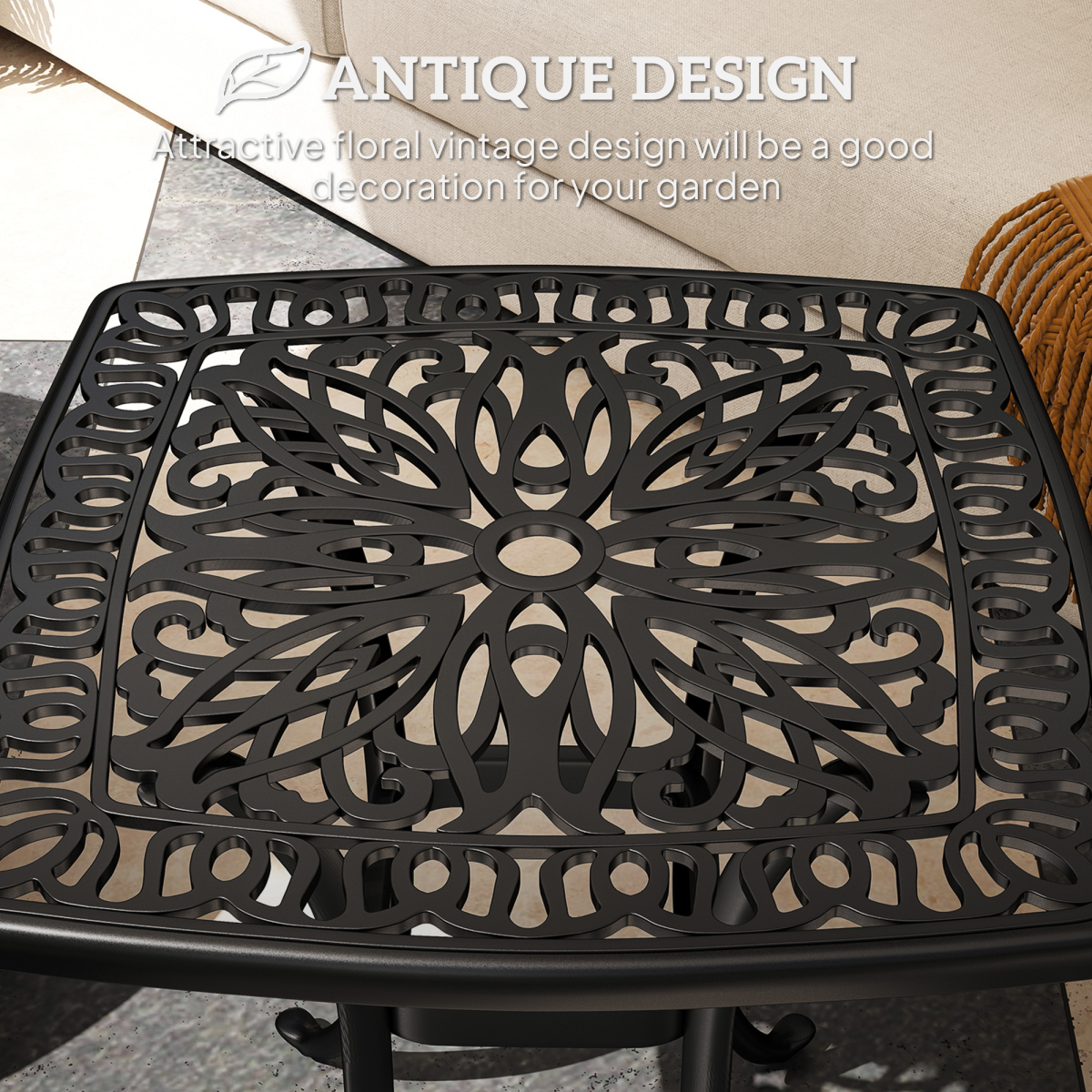 Outsunny Cast Aluminium Bistro Table with 38mm Umbrella Hole, Black