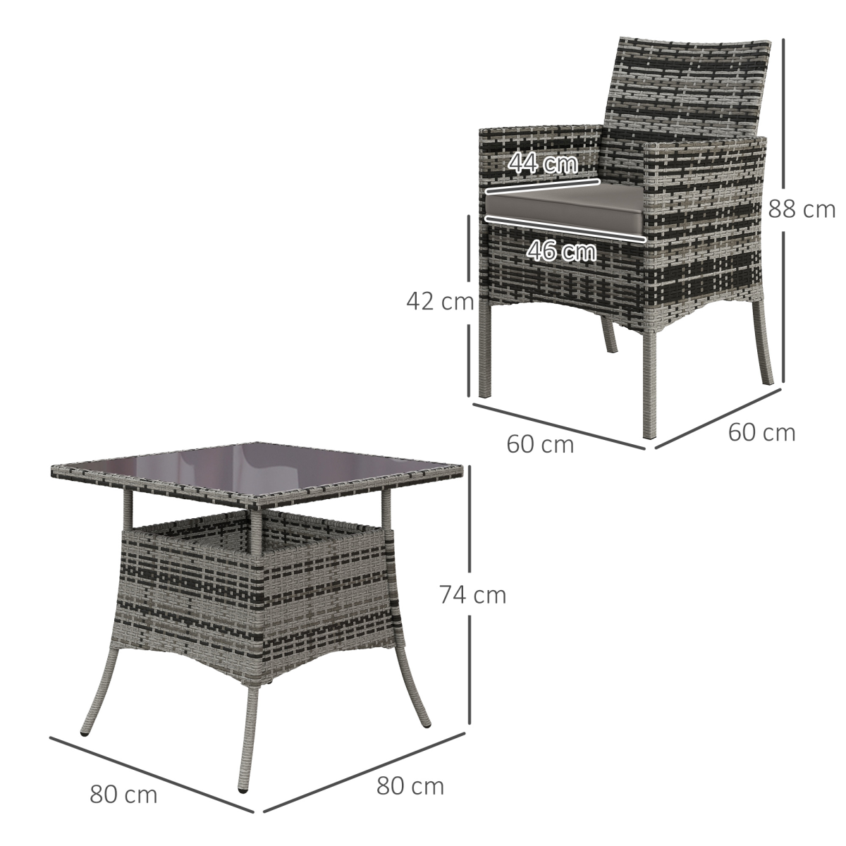 Outsunny 5 Piece 4 Seater Rattan Garden Dining Set with Tempered Glass Tabletop