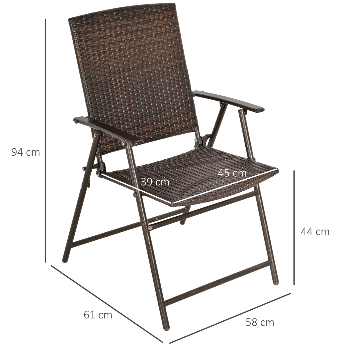 Outsunny 2-Pack Foldable Rattan Garden Chairs, Steel Frame, Armrests