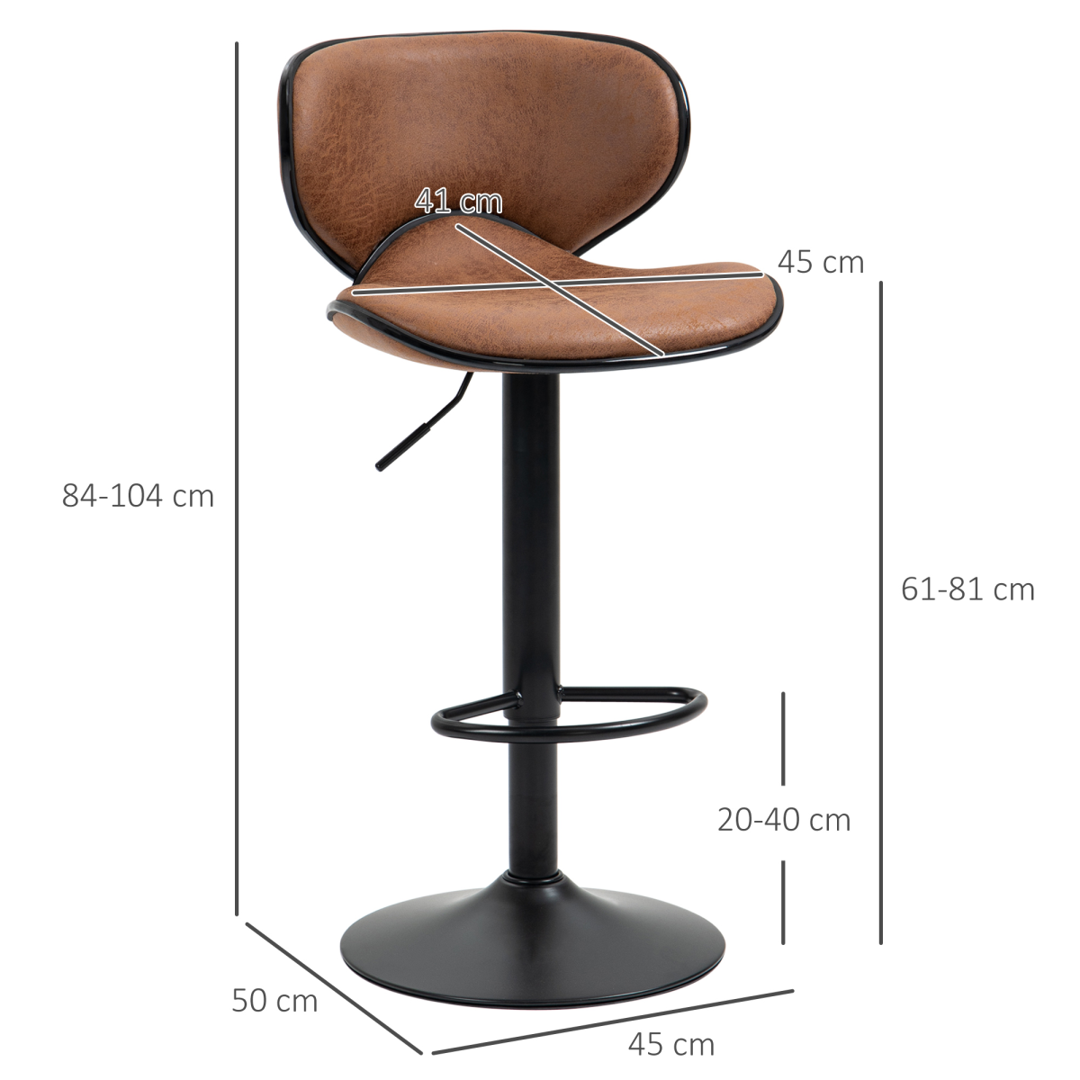 HOMCOM Set of 2 Adjustable Height Padded Armless Bar Stools