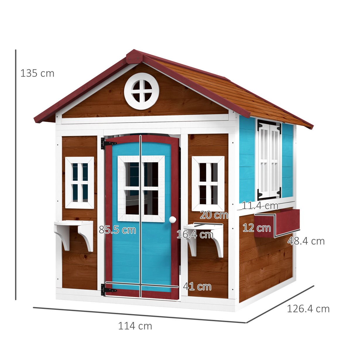 Outsunny Wooden Kids Playhouse with Doors, Windows & Plant Pots