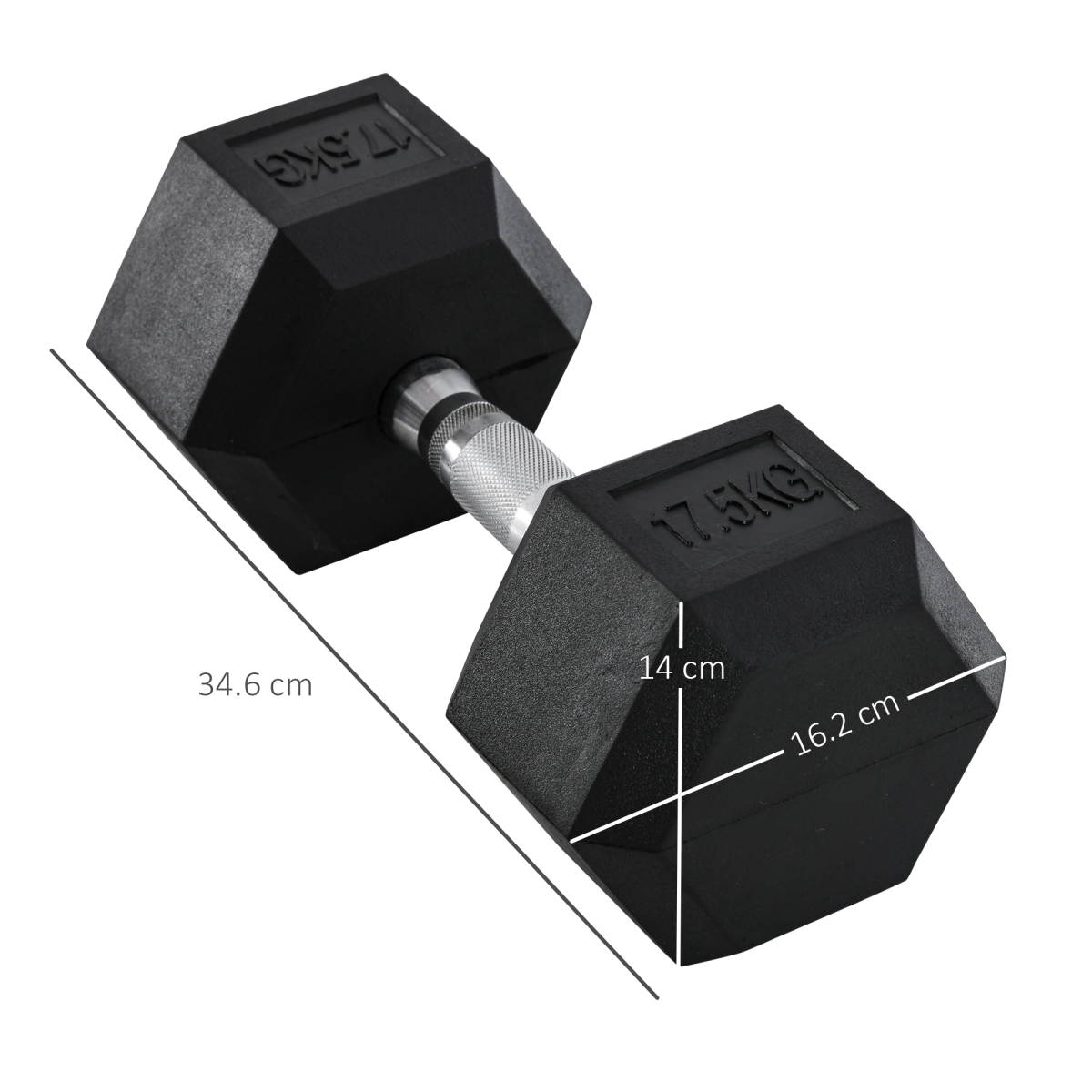 17.5kg Rubber Hex Single Dumbbell with Steel Core, Home Gym
