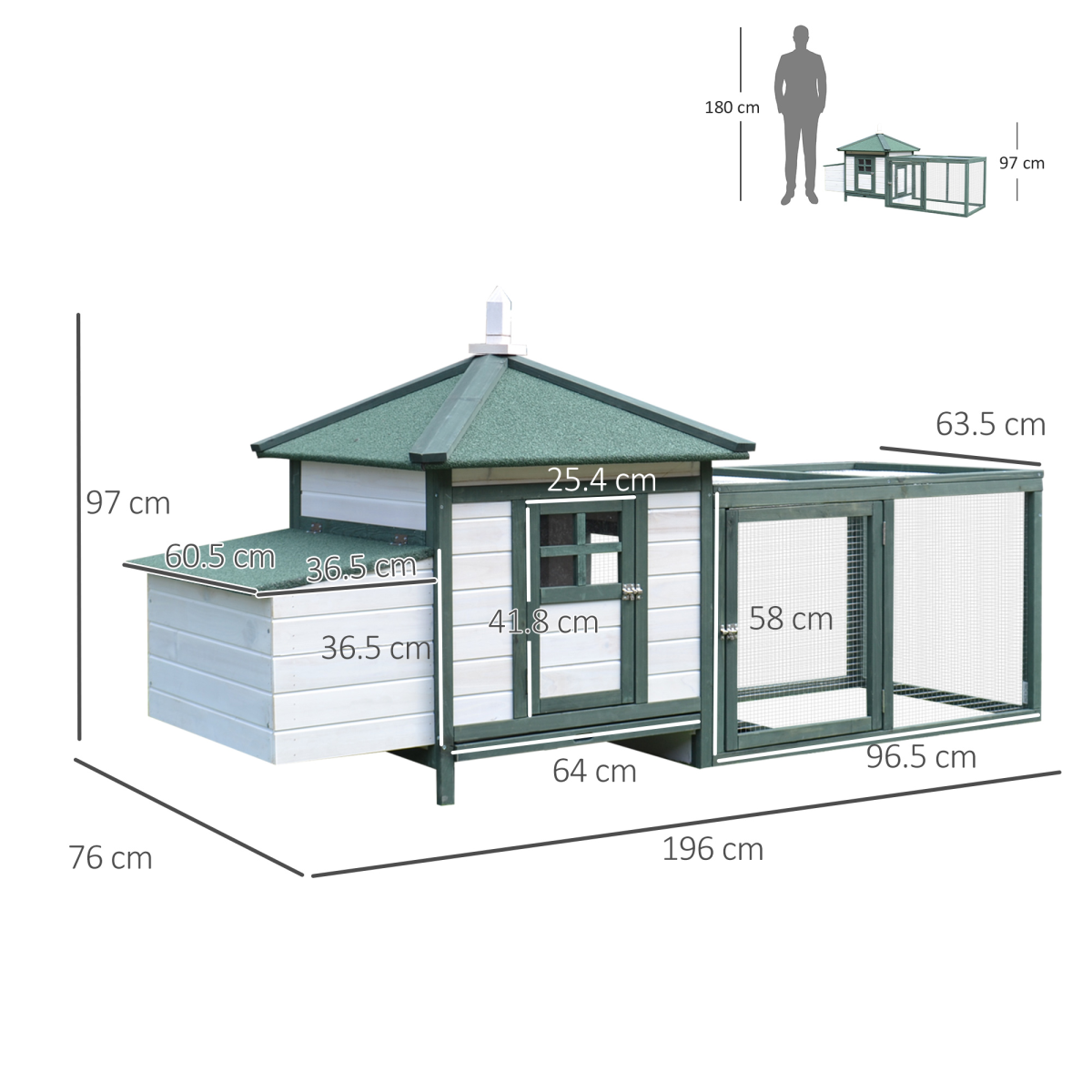 PawHut Wooden Chicken Coop with Nesting Box and Outdoor Run