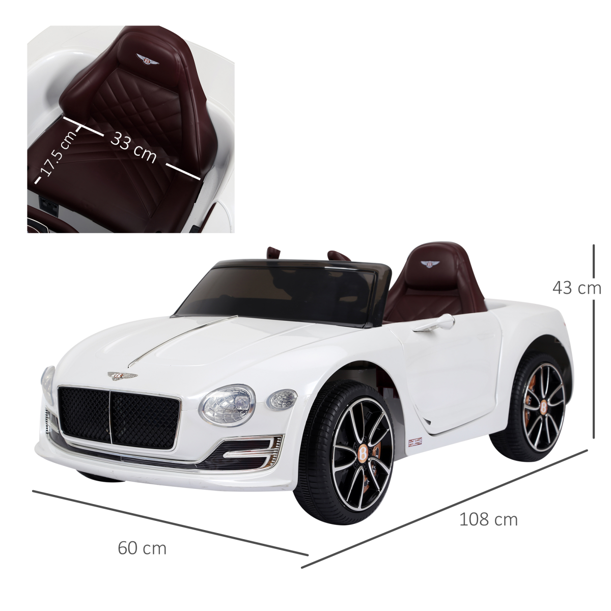 Bentley Style Electric Ride On Car with Twin Motors, Parental Remote Control, LED Lights, MP3 Player and Horn