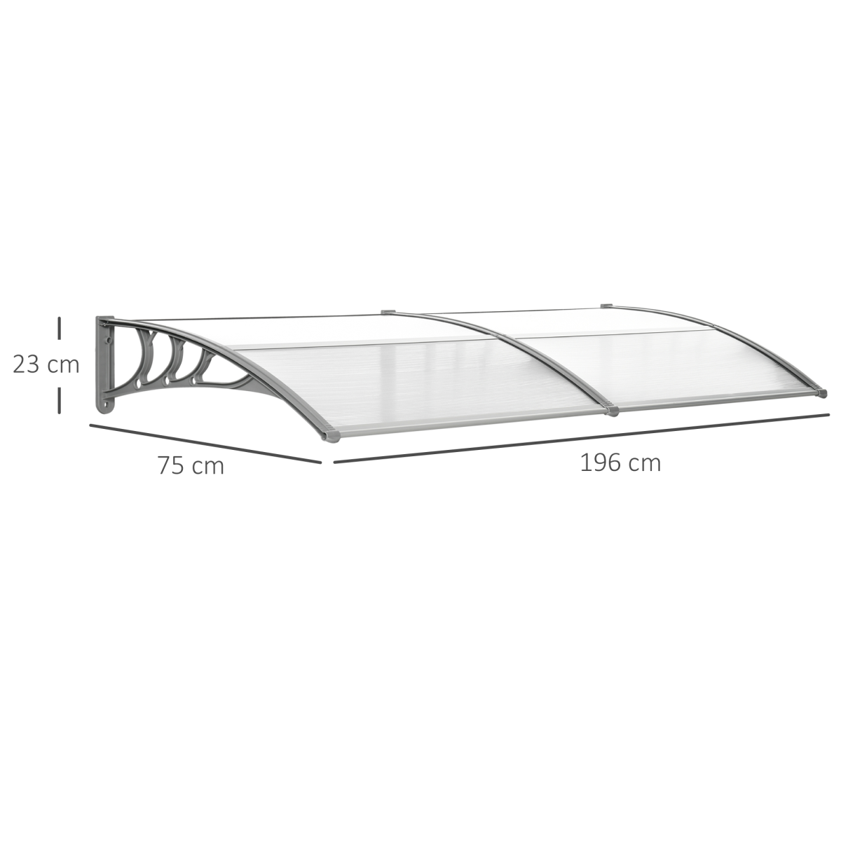 Outsunny Clear Polycarbonate Door Canopy Awning with UV-Resistant Layer, PP Bracket, Wall Mount Kit for Windows, Doorways and Balconies