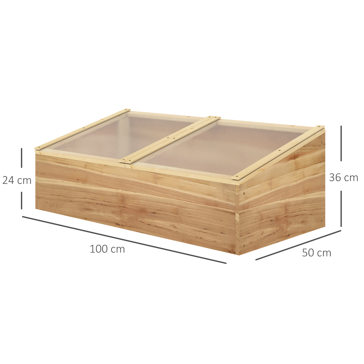 Outsunny Wooden Cold Frame Greenhouse Grow House with Clear Polycarbonate Panels, 100 x 50 x 36 cm, Natural