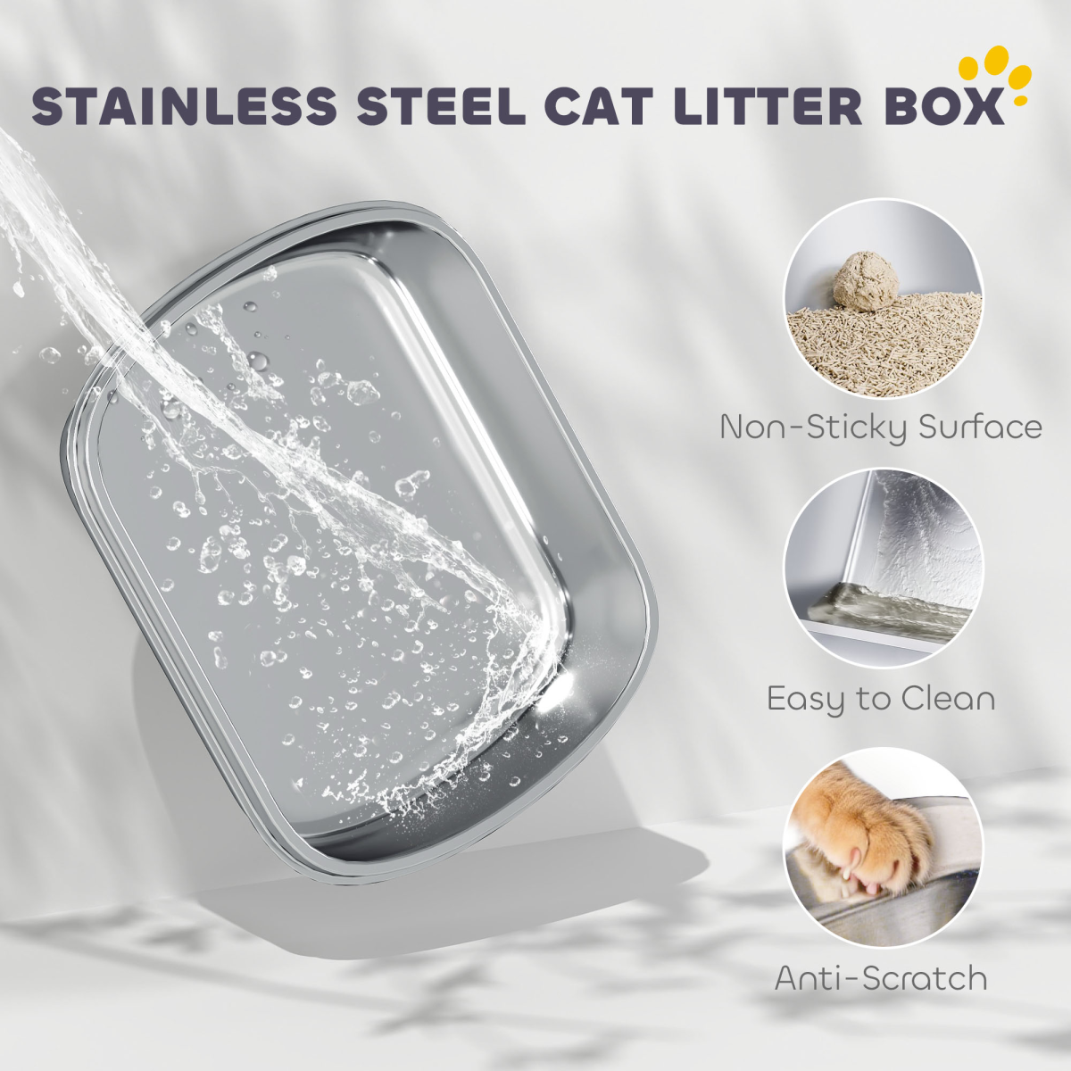 PawHut Enclosed Stainless Steel Cat Litter Tray with Lid and Deodoriser Compartment