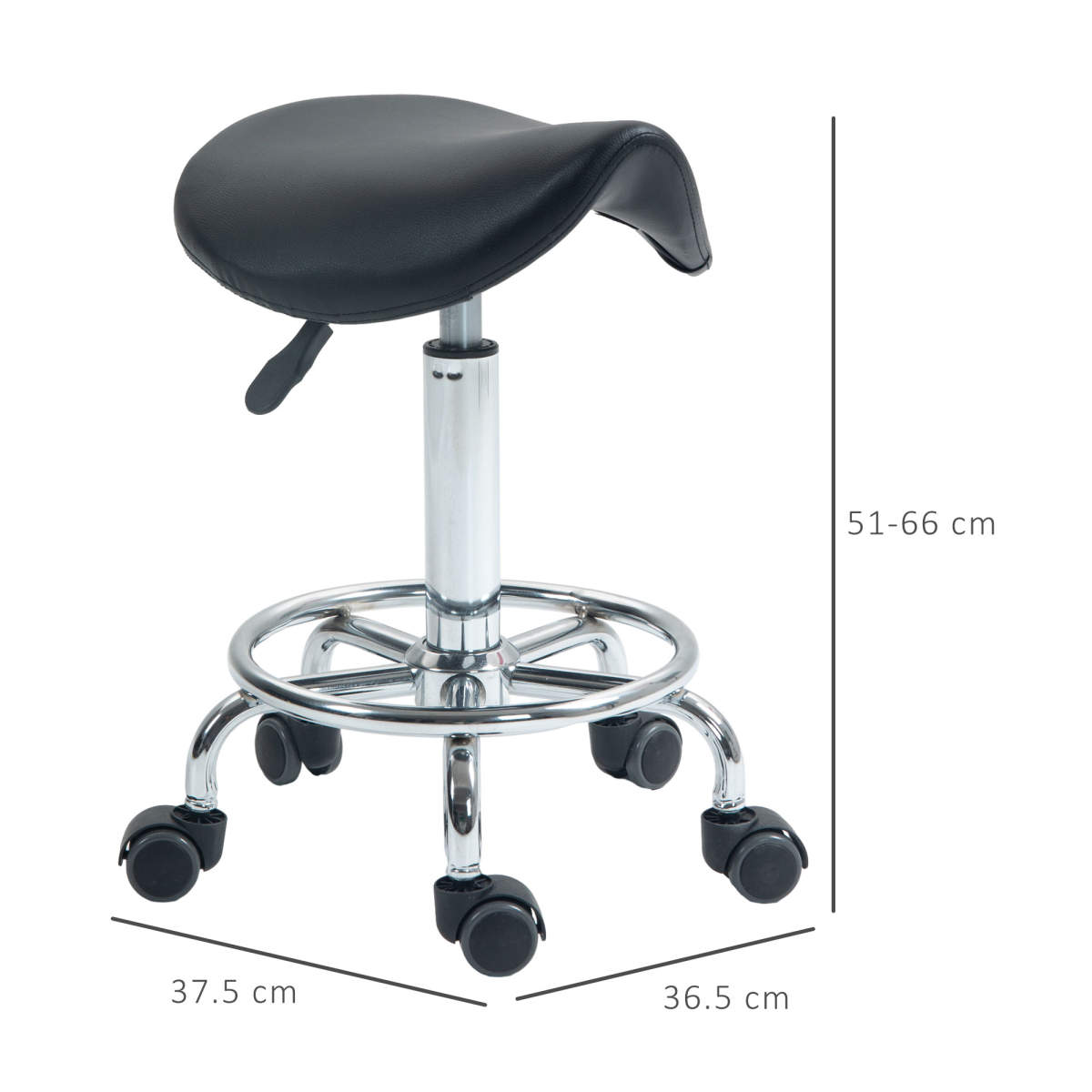 HOMCOM Adjustable Saddle Stool with Rolling Castors, Black