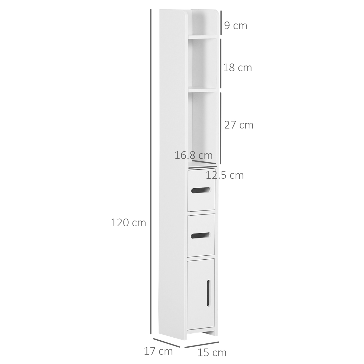 kleankin White Freestanding Bathroom Cabinet with Open Shelves, 3 Cupboards