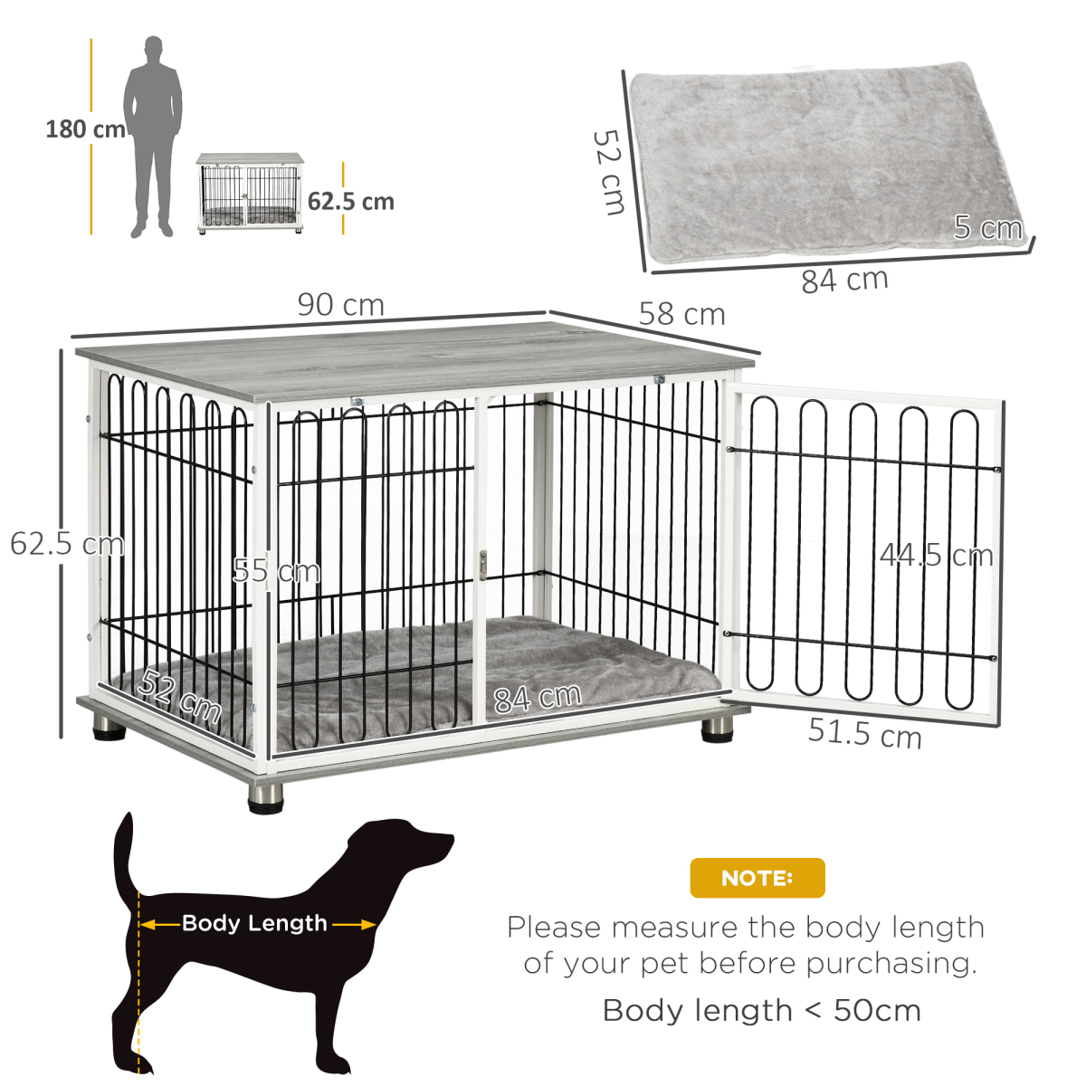 PawHut Dog Crate Furniture End Table with Washable Cushion, Lockable Door
