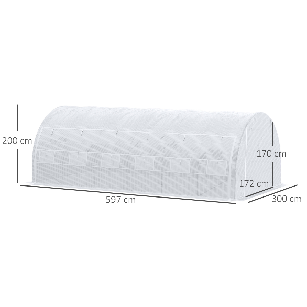 Outsunny 6 x 3 x 2 m Walk-In Polytunnel Greenhouse with Galvanised Steel Frame, Roll-Up Door and 12 Windows, White