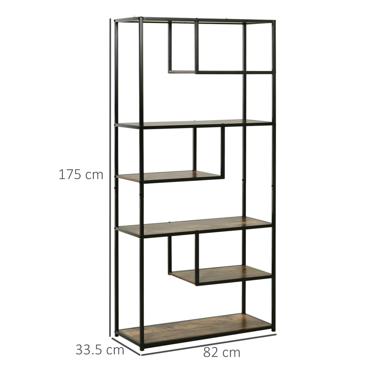 Industrial 6-Tier Bookshelf with Metal Frame, Display Rack