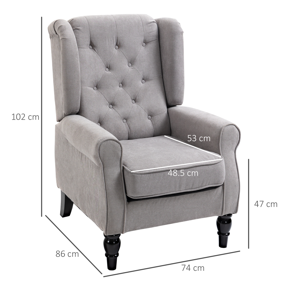 Retro Grey Wingback Accent Armchair with Wood Frame