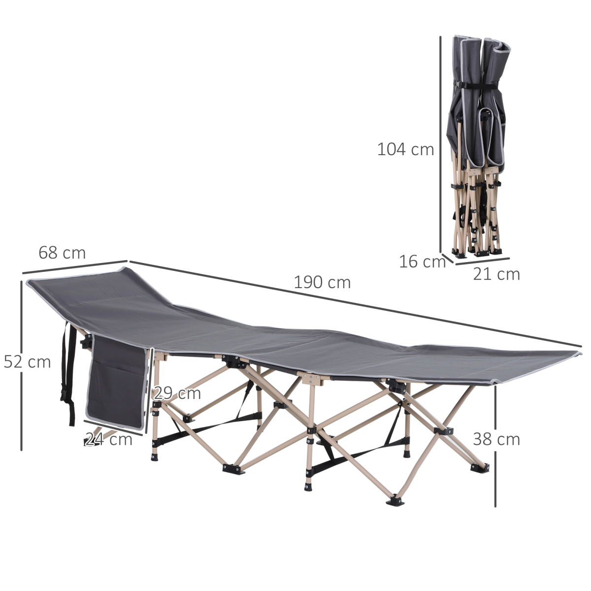 Outsunny Portable Outdoor Camping Cot with Steel Frame and Travel Bag, Grey and Beige