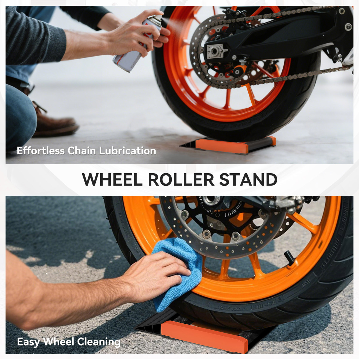 HOMCOM Motorcycle Wheel Roller Stand for Tyre Cleaning & Chain Lubrication