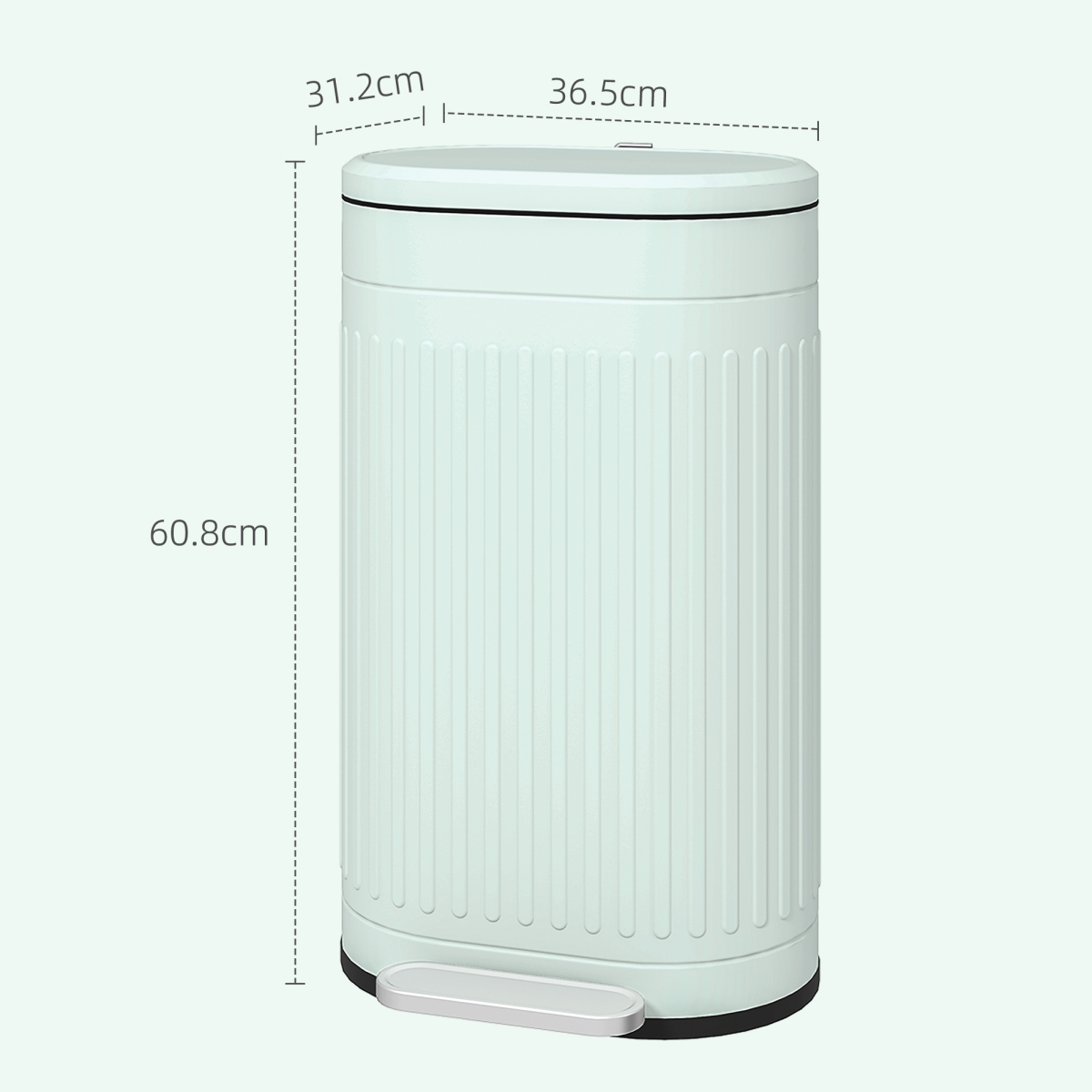 HOMCOM 30L Metal Pedal Bin with Soft-Close Lid, Light Green