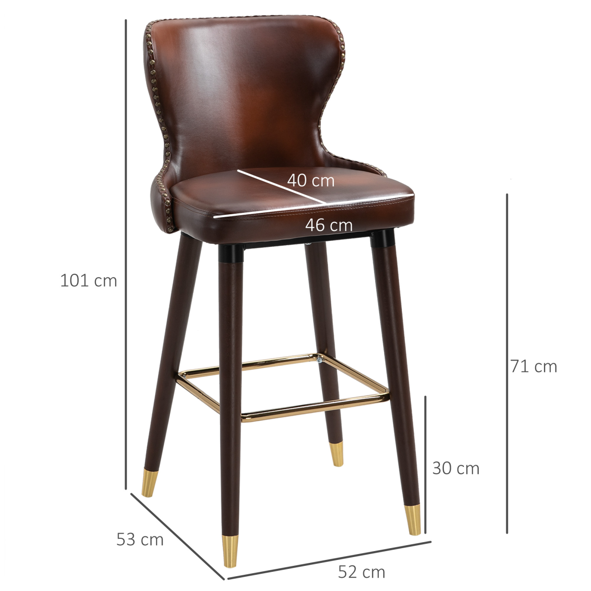 HOMCOM Set of 2 Brown PU Leather Bar Stools with High Back