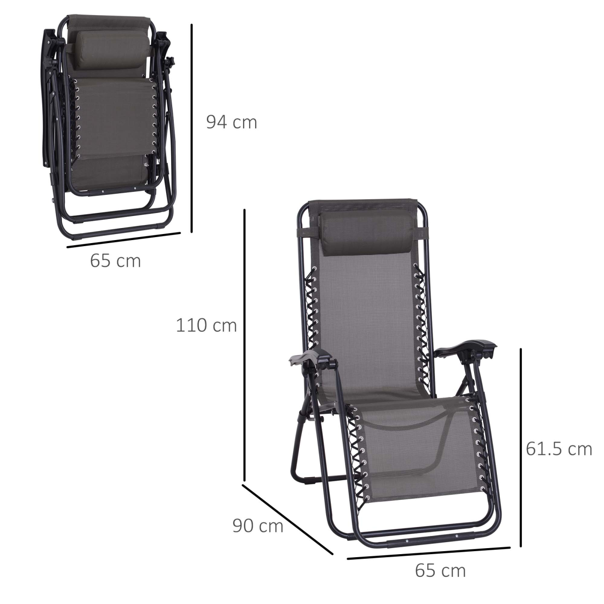 Outdoor Zero Gravity Steel Frame Reclining Lounger with Head Pillow