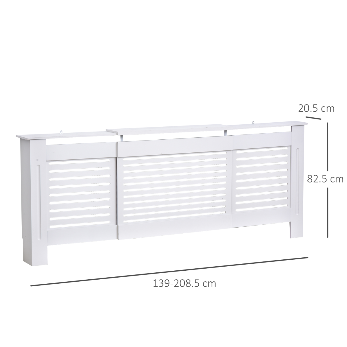 HOMCOM Extendable White Painted MDF Radiator Cover with Slatted Vent Design and Top Shelf