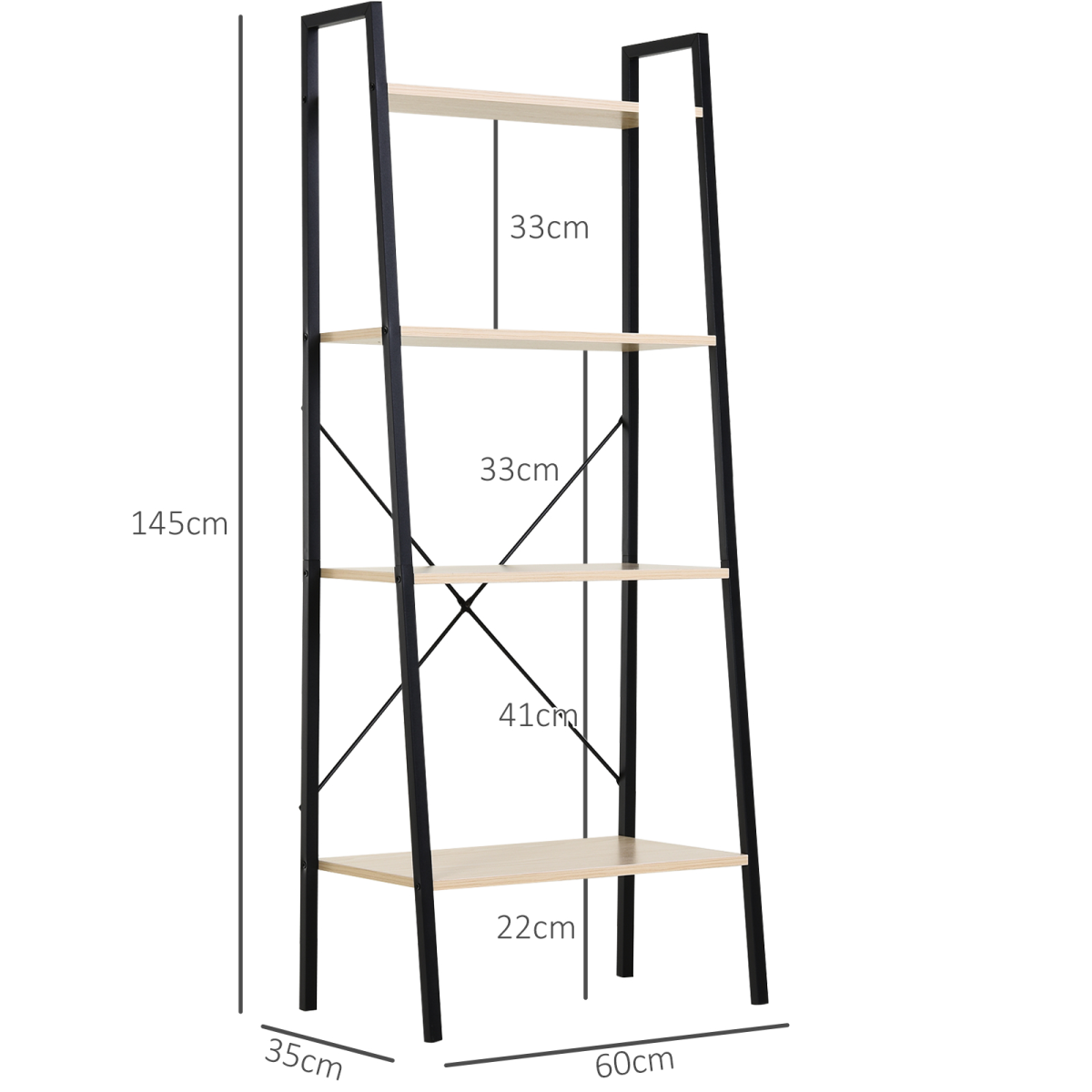 4-Tier Minimalistic Ladder Shelf Unit with Steel Frame and MDF Shelves for Display Storage