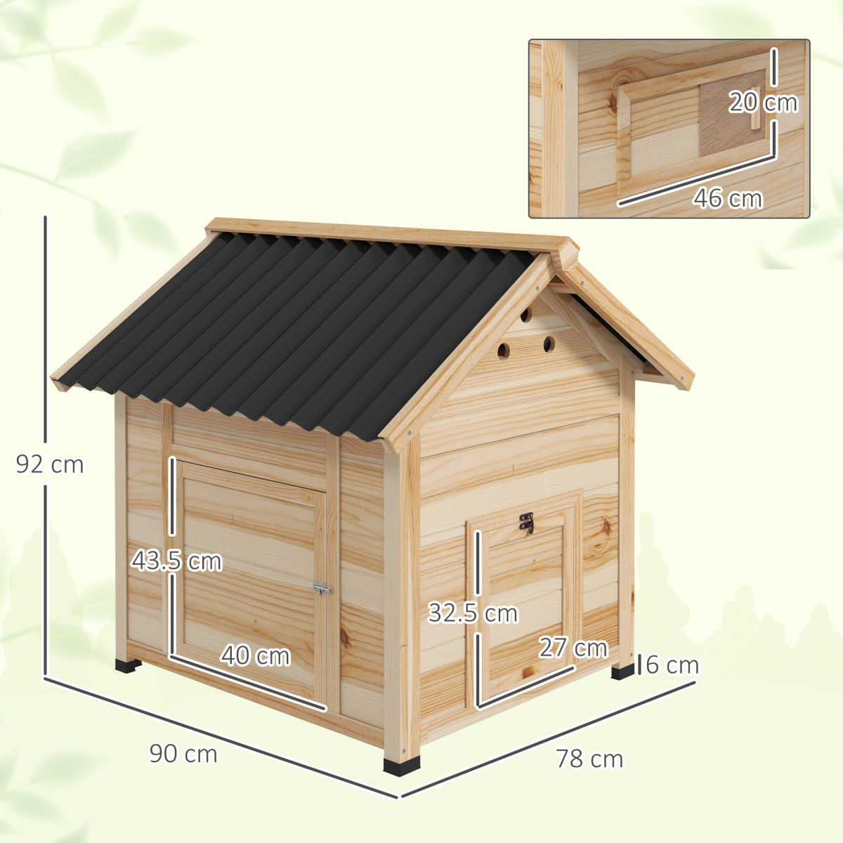 PawHut Wooden Duck House Poultry Coop with Double Doors, Openable Roof