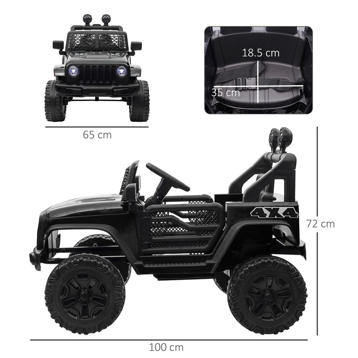 12V Kids Electric Ride On Off-Road Truck with Remote Control, LED Headlights, Seat Belt, Black HOMCOM