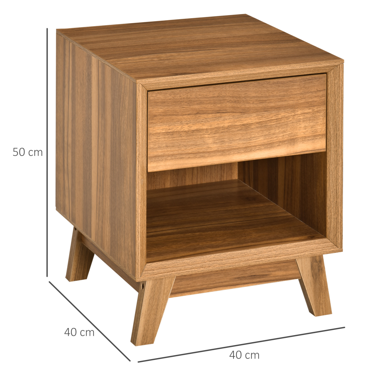 Bedside Table with Drawer and Shelf, Wood-Effect Side Table