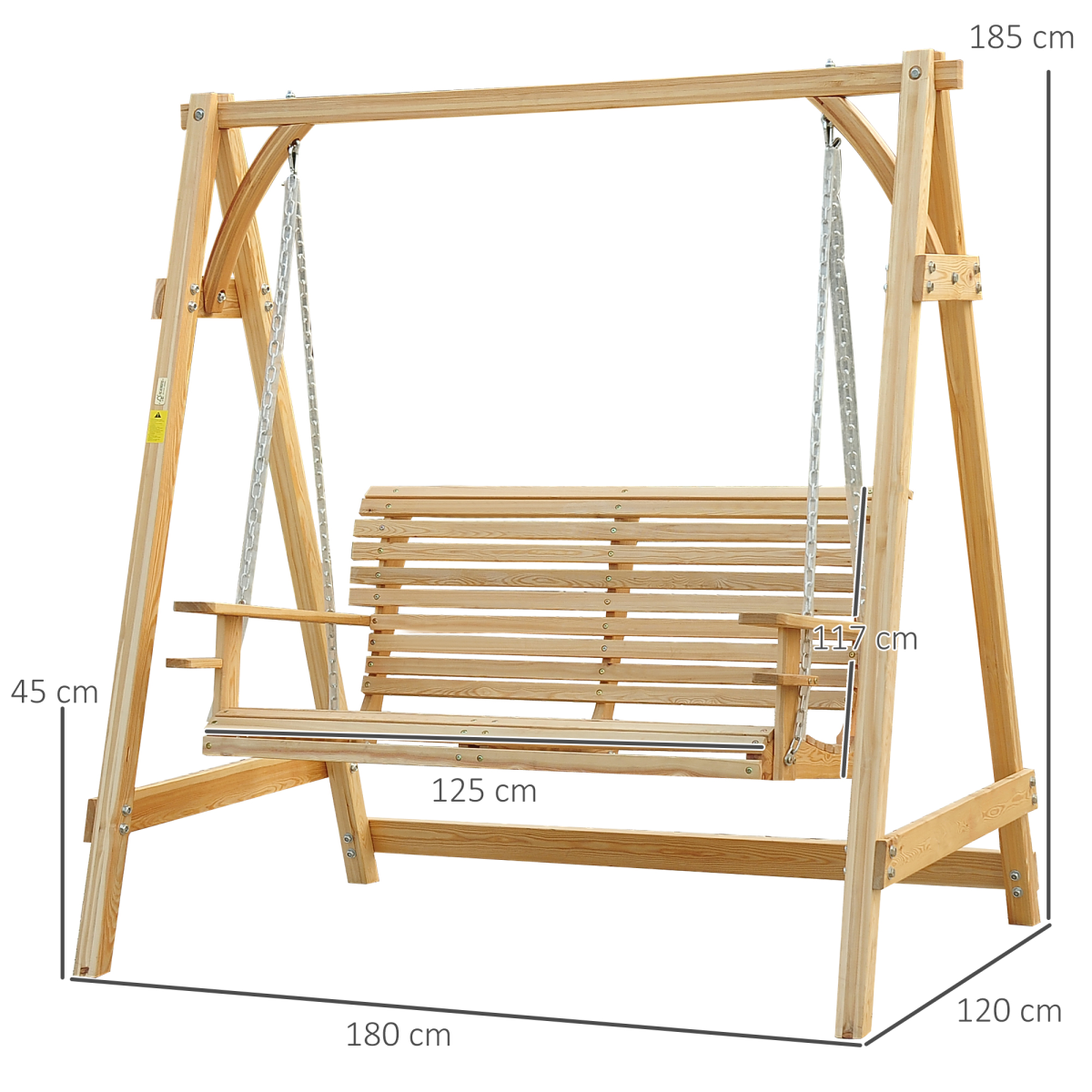 Outsunny 2-Seater Larch Wood Garden Swing Bench with Cup Trays