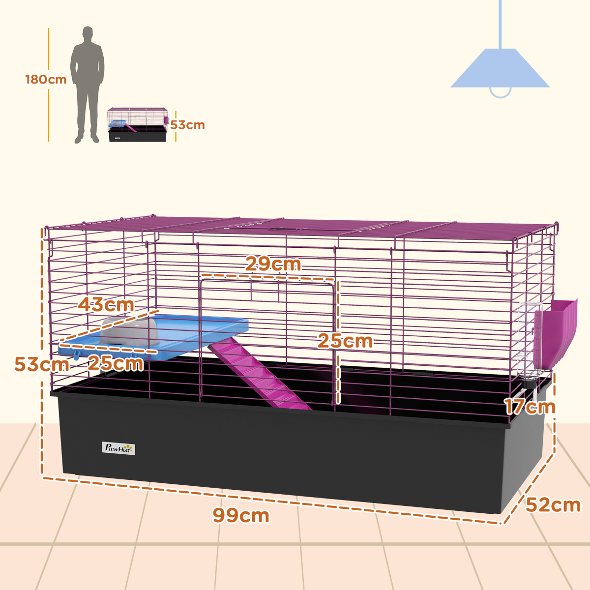 PawHut Small Animal Cage for Rabbits, Guinea Pigs & More, Black