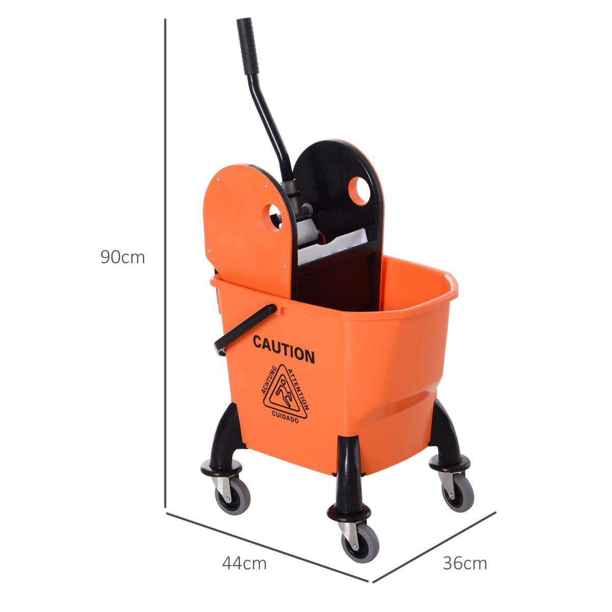 HOMCOM 26L Mop Bucket on Wheels with Handle & Mop Holder, Orange