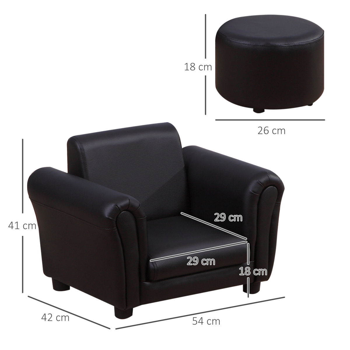 HOMCOM 2-Piece Kids Sofa Chair and Footstool Set, Black