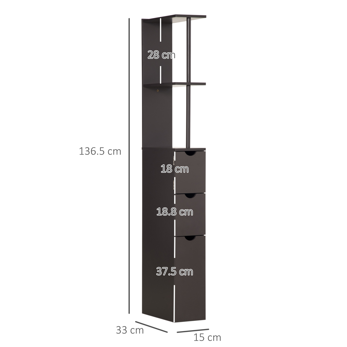 HOMCOM Tall Bathroom Storage Cabinet with Shelves and Drawers, Brown